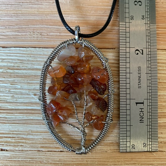 Red Carnelian Crystal Tree of Life Wire Wrapped Pendant Necklace Adjustable Cord - Picture 7 of 8